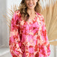 Hailey & Co Ruffle V-Neck Decor Button Floral Blouse
