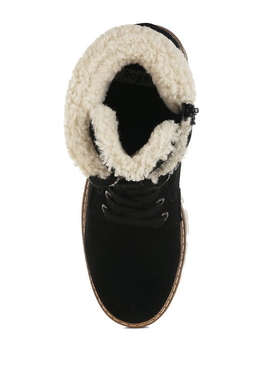 RAG & Co. Madoka Fur Collar Lace-up Snow Ankle Boots