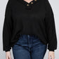 ZENANA Plus Brushed Waffle V-Neck Button Detail Sweater