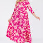 CELESTE Fuchsia Full Size Floral Round Neck Ruffle Hem Dress