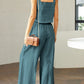 Stylish 2 Piece Square Neck Top and Wide Leg Pants Set