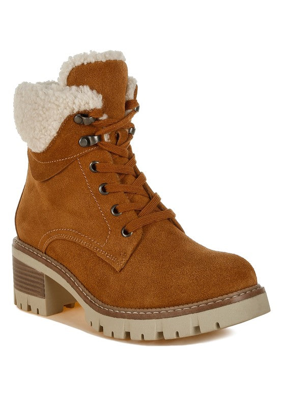 RAG & Co. Madoka Fur Collar Lace-up Snow Ankle Boots