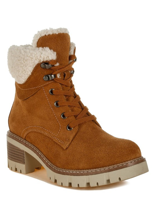 RAG & Co. Madoka Fur Collar Lace-up Snow Ankle Boots