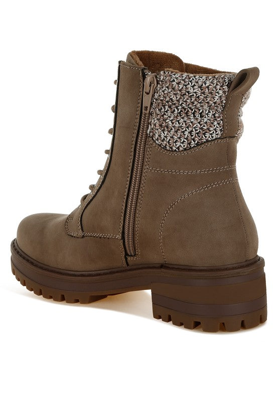RAG & Co. Mahisha Zip-Up Hiker Boots in Taupe, Black & Beige
