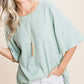 BOMBOM Round Neck Waffle Knit Flare Short Sleeves