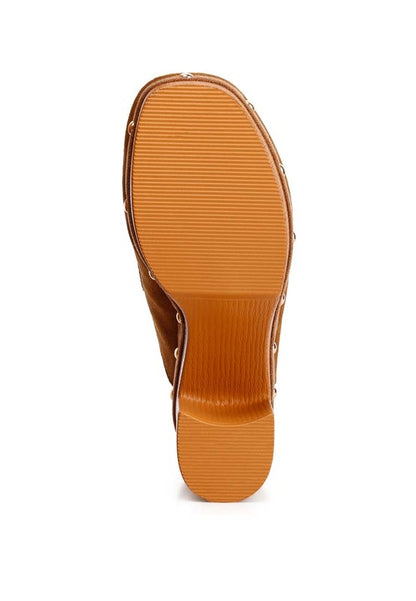 RAG & Co. Suede Platform Clogs with Stud Embellishment