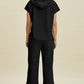 DOUBLE TAKE Full Size Texture Drawstring Short Sleeve Hoodie and Pocketed Pants Set