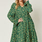 DOUBLE TAKE Full Size Printed Ruffle Hem Long Sleeve Dress