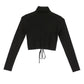 LILOU Black Long Sleeves Mock Neck Lace-up Open Back Top