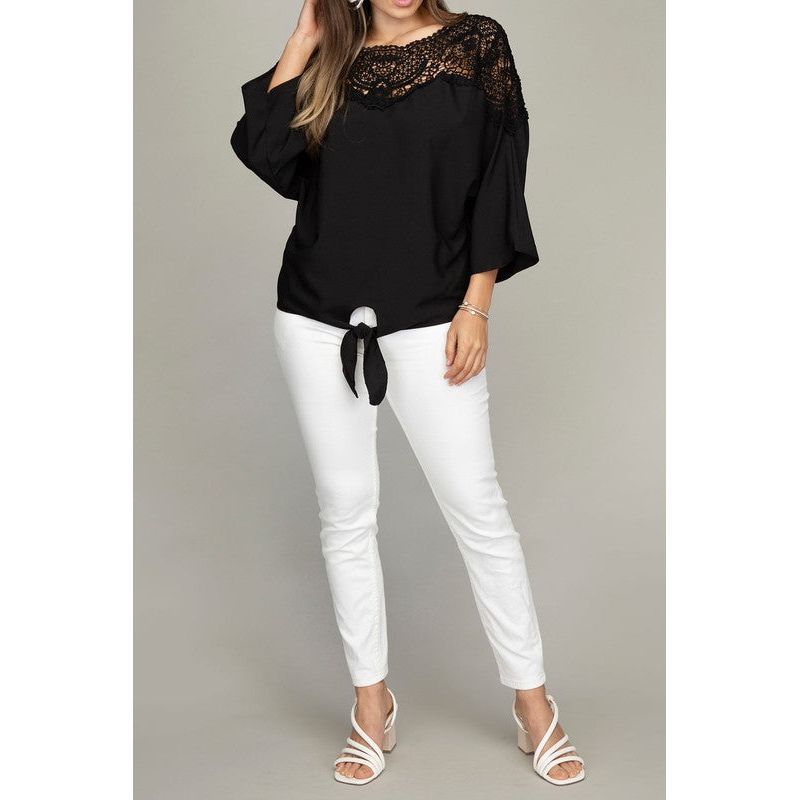 Lace trim blouse with tie