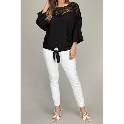 Lace trim blouse with tie