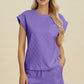 Double Take Full Size Pocketed Texture Round Neck Top and Shorts Set