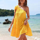 Yellow Tied Single Shoulder Mini Dress