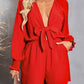 SYNZ Tied Flounce Sleeve Plunge Romper
