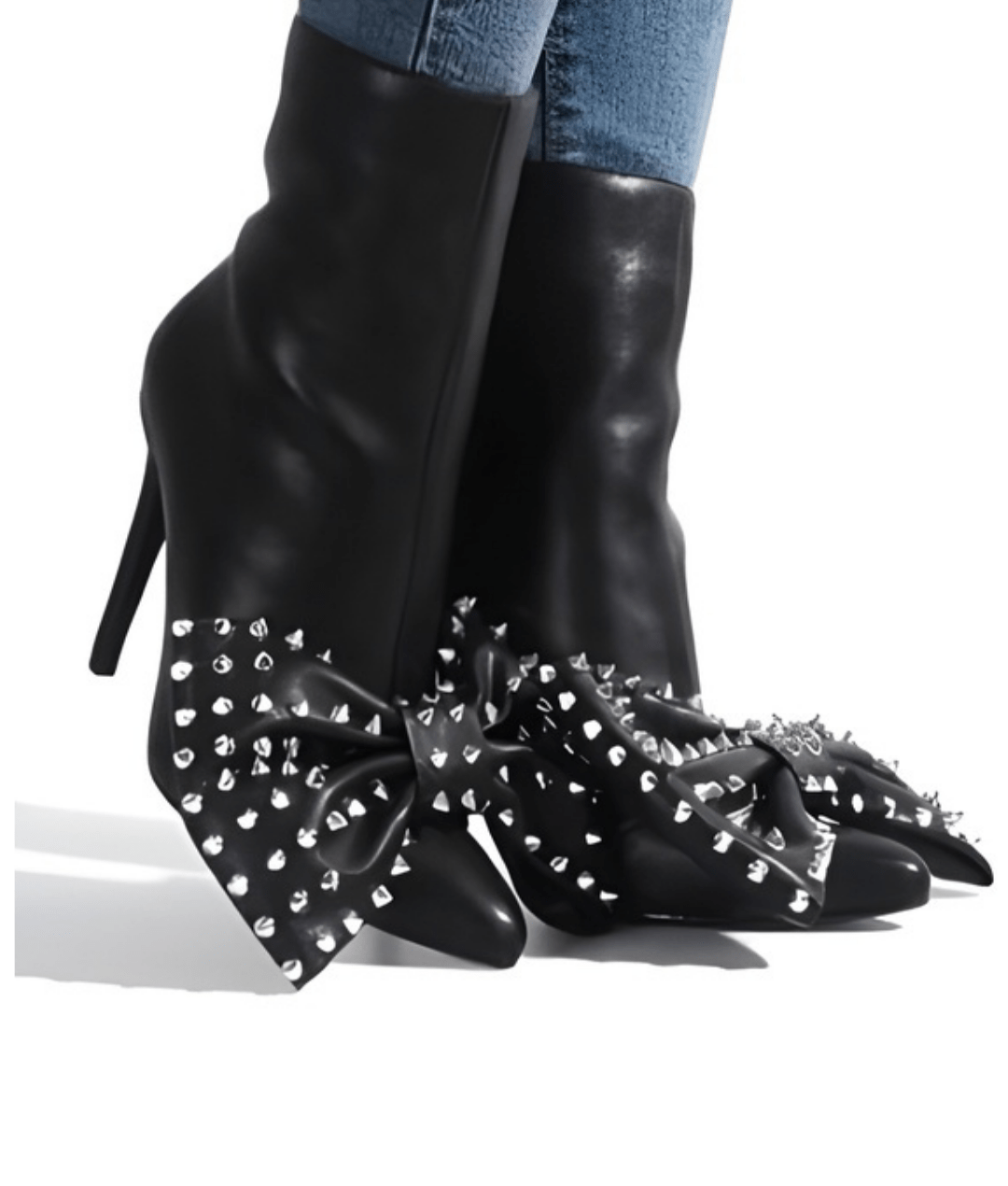 Chic Black Studded Bootie with Bow Tie Detail – Stylish & Comfortable Footwear for Any Occasion