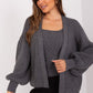 BADU Grey Twinset Sweater Top & Balloon Sleeves Open Cardigan-model 189323