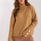 BADU Women's European-made Knitted Turtleneck Sweater with Decorative Sleeves Buttons