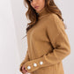 BADU Women's European-made Knitted Turtleneck Sweater with Decorative Sleeves Buttons