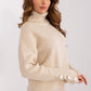 BADU Women's European-made Knitted Turtleneck Sweater with Decorative Sleeves Buttons