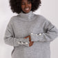 BADU Women's European-made Knitted Turtleneck Sweater with Decorative Sleeves Buttons