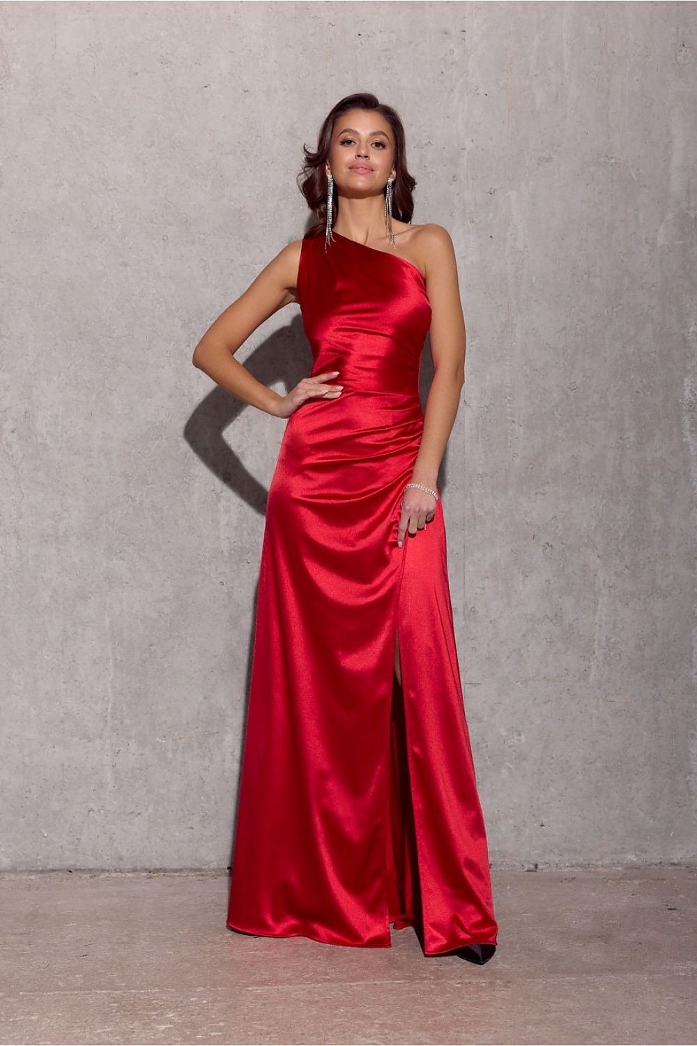 ROCO FASHION European One Shoulder Polyester Evening Prom Dress with Side-front Slit