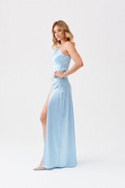 ROCO FASHION European One Shoulder Polyester Evening Prom Dress with Side-front Slit