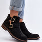 STEP IN STYLE Classic European Eco-Suede Flat Ankle Boots with Strap Buckles