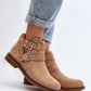 STEP IN STYLE Classic European Eco-Suede Flat Ankle Boots with Strap Buckles