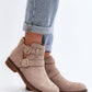 STEP IN STYLE Classic European Eco-Suede Flat Ankle Boots with Strap Buckles