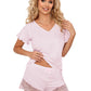 DONNA 2 Piece Sexy Light Pink European Pajama Set with Short sleeves Top & Laced Shorts