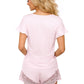 DONNA 2 Piece Sexy Light Pink European Pajama Set with Short sleeves Top & Laced Shorts