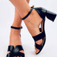 INELLO Women's Black Veneer European Ankle Strap Squared Heel Sandals