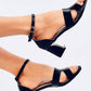 INELLO Women's Black Veneer European Ankle Strap Squared Heel Sandals