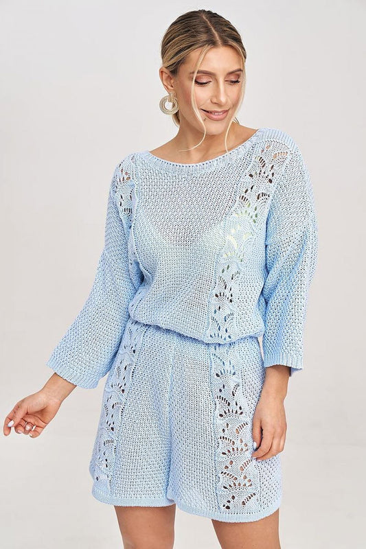 FIGL Women's 2 Piece Knitted Sweater and Short Set