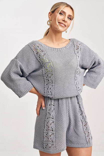 FIGL Women's 2 Piece Knitted Sweater and Short Set