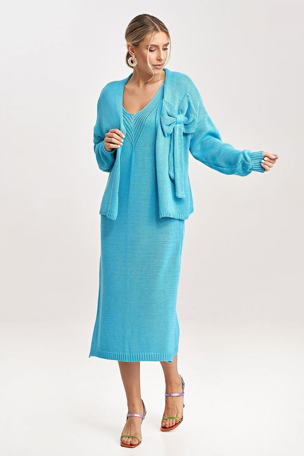 FIGL Women's 2 Piece Autumn Midi Dress with Cardigan Set