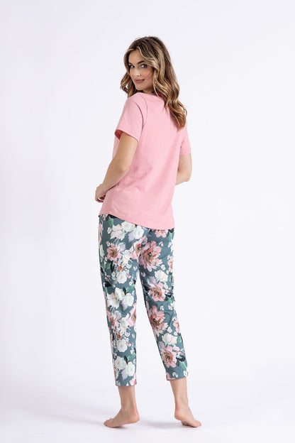M-MAX 2 Piece Spring European Pajama Set with Blush Short sleeves Top & Floral Plants