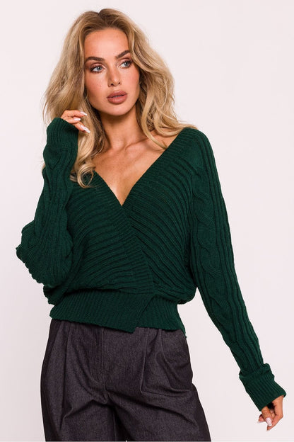 MOE Women's European Wrap Ribbed Yarn Stylish Sweater