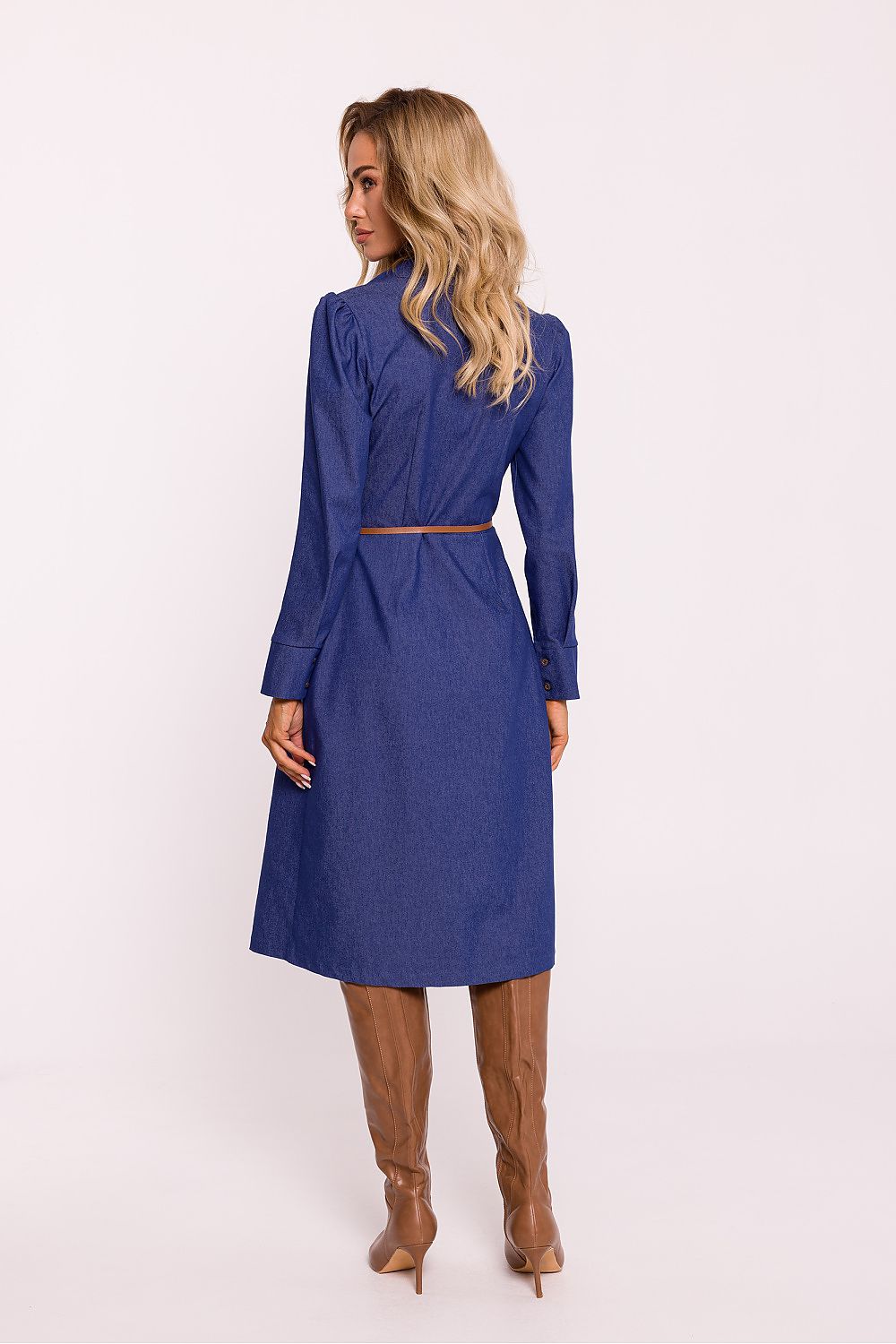 MOE Women's Casual European Buttoned Midi Shirt Dress with Belt