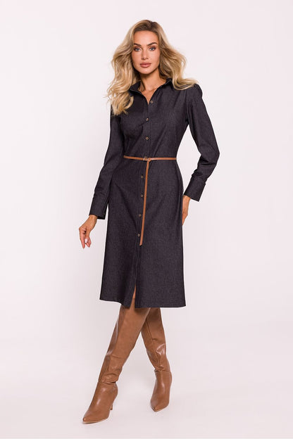 MOE Women's Casual European Buttoned Midi Shirt Dress with Belt