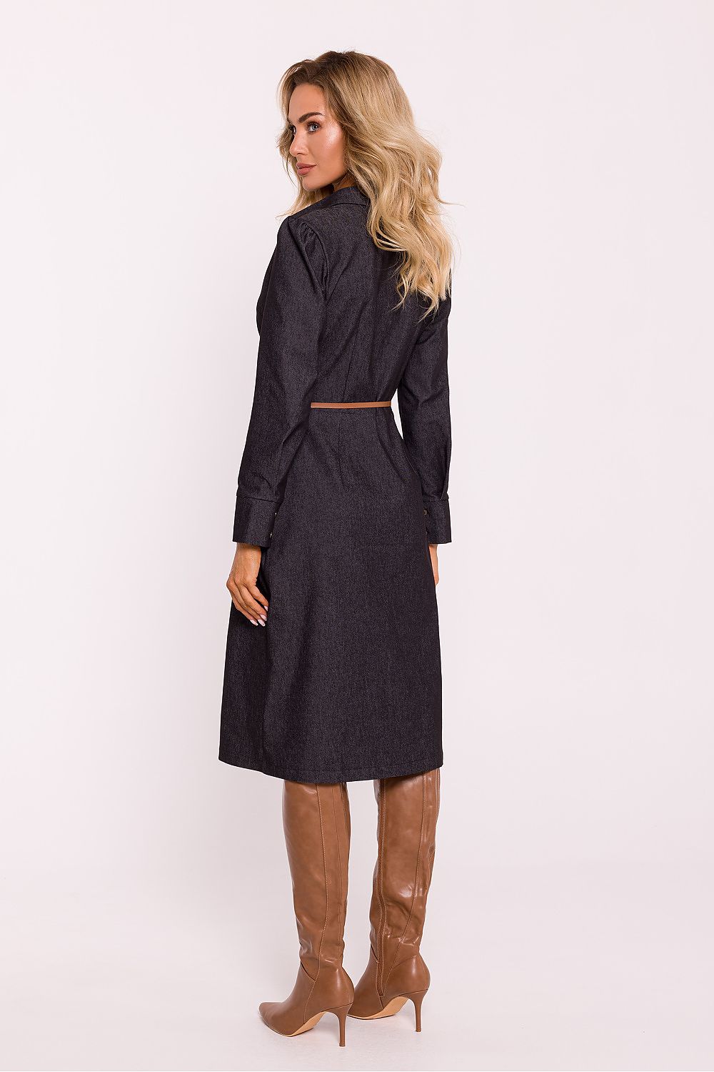 MOE Women's Casual European Buttoned Midi Shirt Dress with Belt