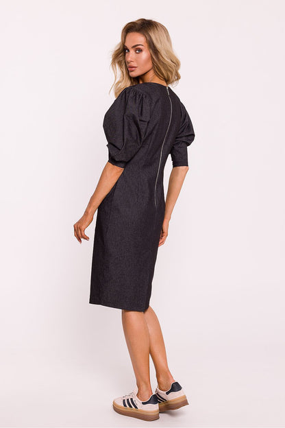 MOE Elegant Women's European Puffed Shoulders Pencil Dress