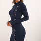 A.T. European Women's Viscose Sweater Dress with Gold Button Details