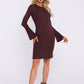 MOE Women's Full Size European Cotton Mini Long Sleeves Sweater Dress with Bell Sleeves