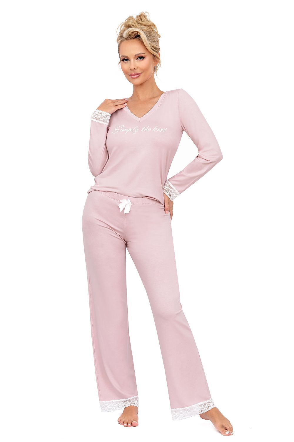 DONNA 2 Piece European Laced Pajama Set with Long Sleeve Top & Loose Pants