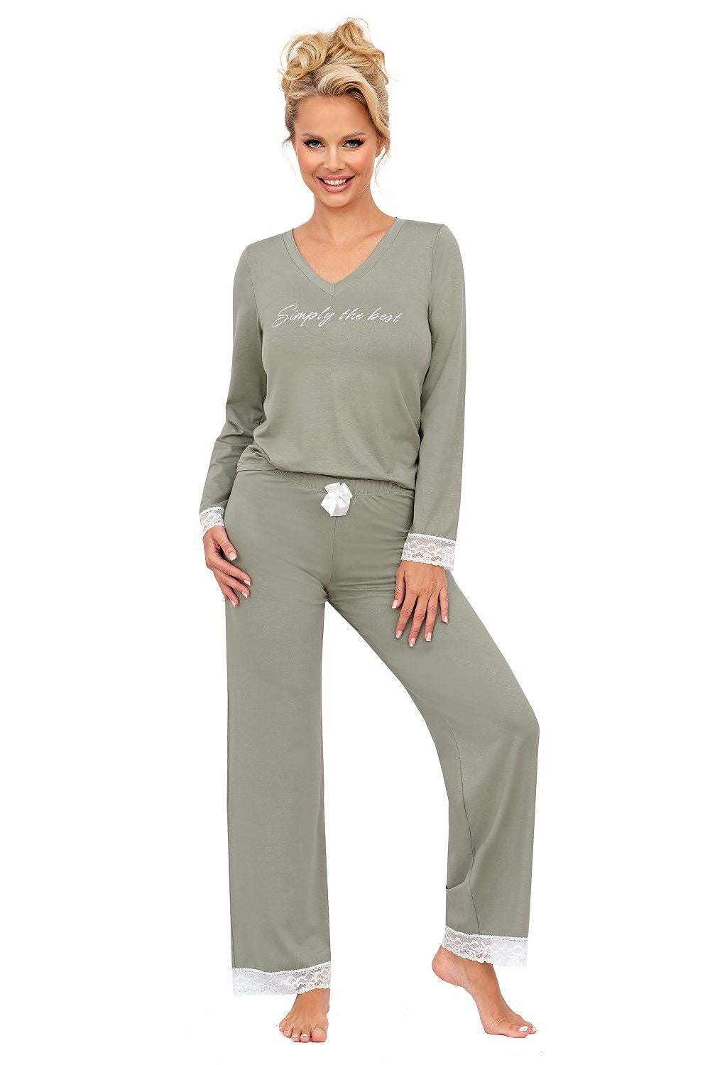 DONNA 2 Piece European Laced Pajama Set with Long Sleeve Top & Loose Pants