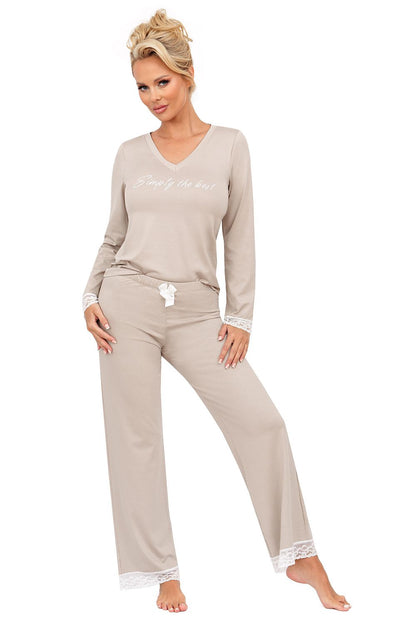 DONNA 2 Piece European Laced Pajama Set with Long Sleeve Top & Loose Pants