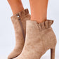 INELLO Women's Suede Beige European Stiletto Ankle-Boots with Back Ruffle