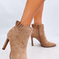 INELLO Women's Suede Beige European Stiletto Ankle-Boots with Back Ruffle