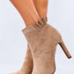 INELLO Women's Suede Beige European Stiletto Ankle-Boots with Back Ruffle